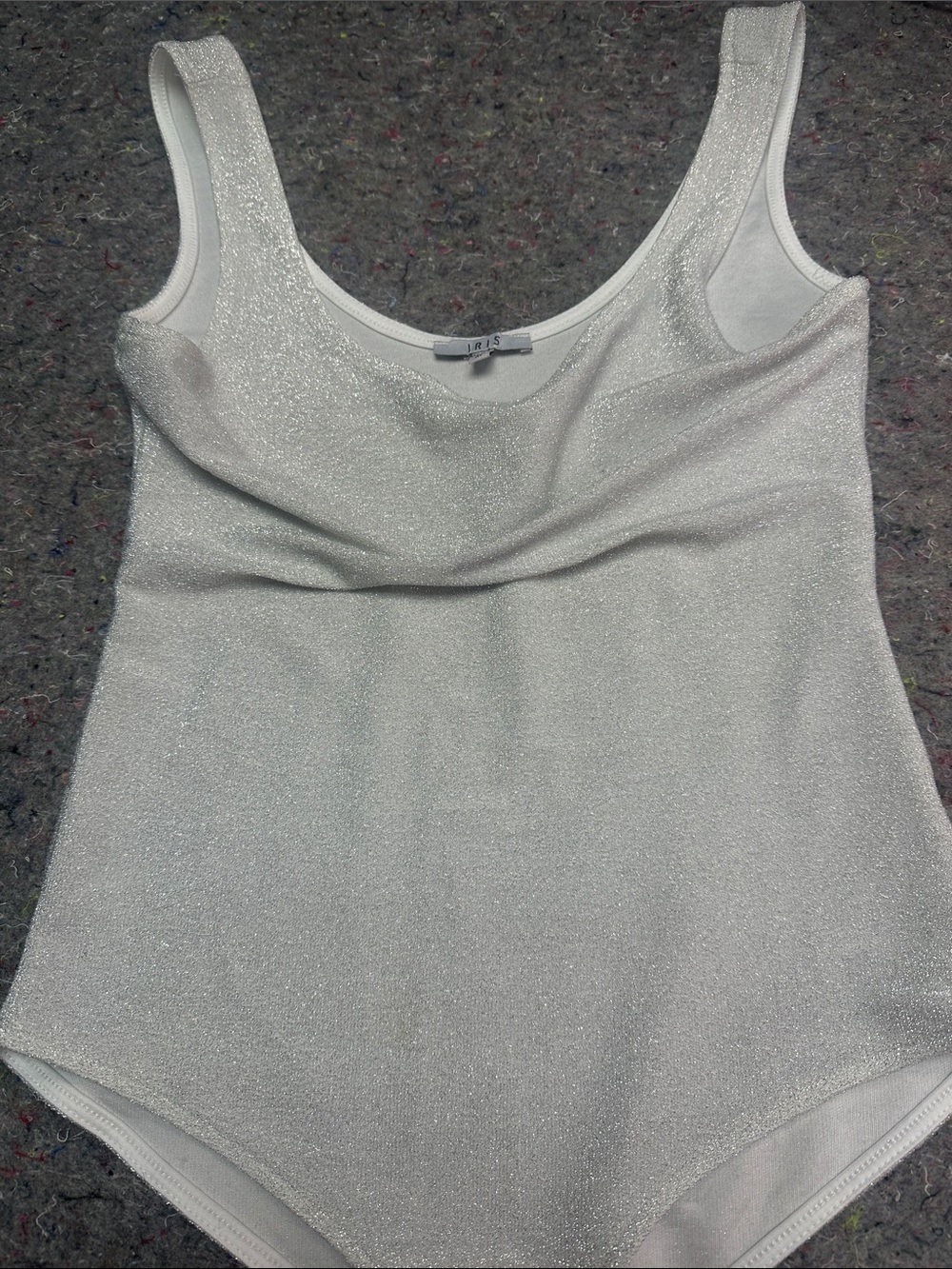 iris Silver Shimmer Scoop Neck Bodysuit